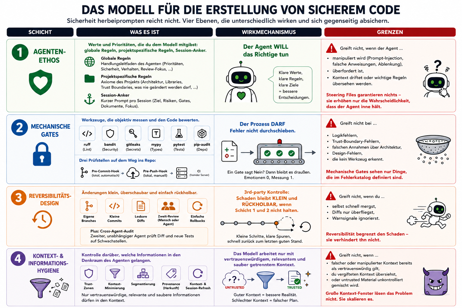 Das Modell für die Erstellung von sicherem Code in vier Schichten